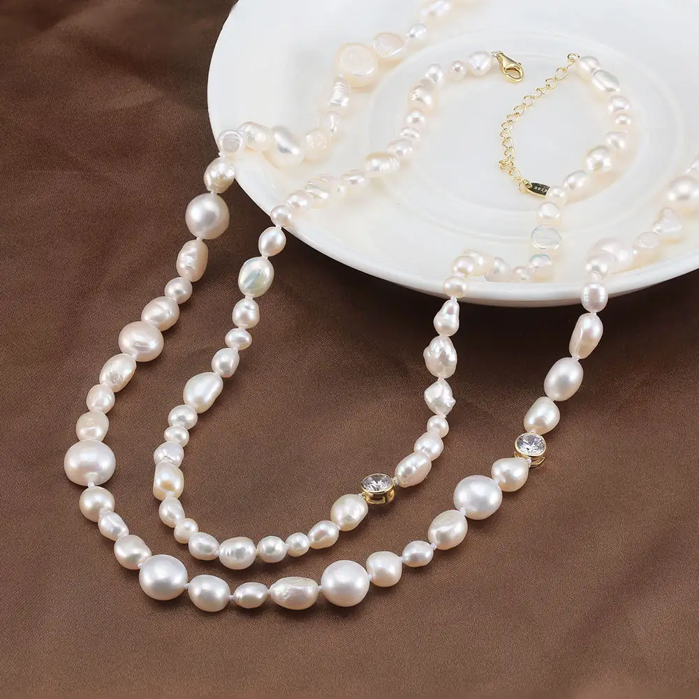 RINNTIN 14K oro placcato 925 argento Sterling acqua dolce barocca gioielli di perle da donna delizia collana di perle d'acqua dolce naturale