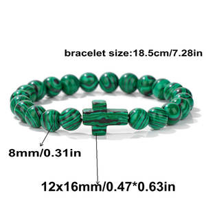 <span class=keywords><strong>Bracelet</strong></span> en pierre de jaspe naturelle de 8 mm en gros pour hommes, charme croix, guérison spirituelle, yoga, <span class=keywords><strong>bracelet</strong></span> élastique, cadeau d'affaires - Product Image 2
