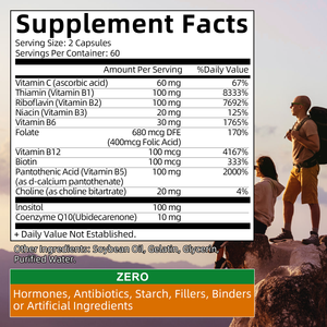 Capsule di Vitamina B Complessa Personalizzate <span class=keywords><strong>per</strong></span> Adulti, Integratore Alimentare <span class=keywords><strong>per</strong></span> il Supporto del Sistema Immunitario e Nervoso, 120 Capsule - Product Image 2