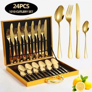24pcs Modern Luxury Stainless Steel Gold Plated Flatware Cutlery Set Dishwasher Safe Sustainable & Durable - Product Image 2