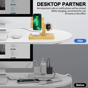 แท่นชาร์จไร้สาย 3 in 1 กำลังไฟ 20W ชาร์จเร็วแบบแม่เหล็ก วัสดุไม้ไผ่ สำหรับ <span class=keywords><strong>iPhone</strong></span> 17/16/15/14/<span class=keywords><strong>13</strong></span>/12 Pro/Max/Plus/นาฬิกา/Airpods - Product Image 3