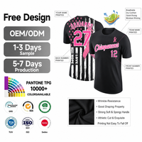 Maillot de baseball personnalisé avec ruban rose, design de sensibilisation au cancer du sein, impression numérique, respirant, séchage rapide, nom personnalisé