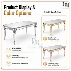 Elegante Mesa de Banquete Rectangular con Cubierta de Espejo de Acero Inoxidable Plateado y Patas Curvas para Bodas y Eventos, Venta al Por Mayor - Product Image 2