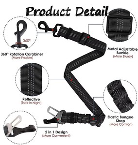 Attache de ceinture de sécurité pour <span class=keywords><strong>chien</strong></span> 2 en 1 avec boucle métallique, ceinture en nylon réfléchissante amortie élastique - Product Image 2