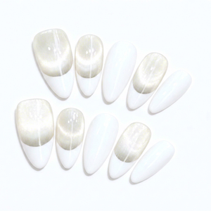 Uñas Postizas Francesas con Efecto Ojo de Gato, Acrílicas, Cobertura Total, para Dedos, 10 Piezas con Pegamento - Product Image 4