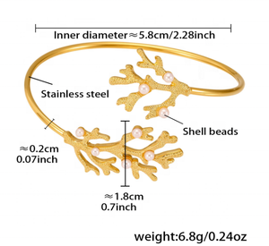 High-End Sieraden Roestvrij Staal Koraal Shell Kraal Open Armband 18K Verguld Mode Veelzijdige Hart Ster 5a Zirkoon Armband - Product Image 4