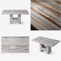 Table à manger de luxe moderne à rayures en faux marbre, base en forme de H, imprimée en 3D pour hôtels et villas