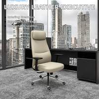 Chaise de conférence exécutive ergonomique moderne à dossier haut pivotant en cuir véritable avec hauteur réglable et structure en fer