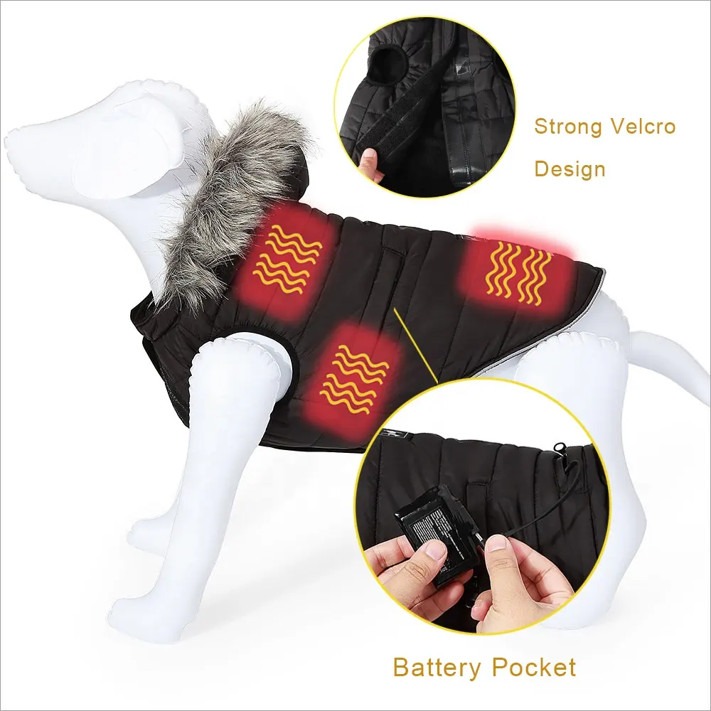 3 तापमान नियंत्रण फैशन सहायक उपकरण के साथ शीतकालीन गर्म कुत्ता कोट