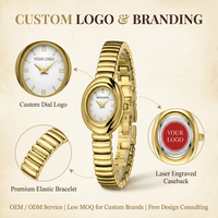 Montre à quartz pour femme, étiquette privée OEM, boîtier en alliage doré, minimaliste, étanche 3ATM, logo personnalisé, fermoir bijou, directement de l'usine
