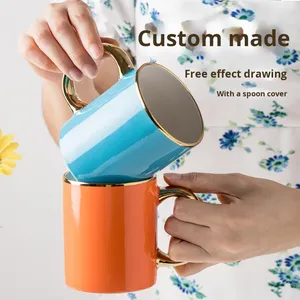Bán buôn nhà sản xuất 11oz biểu tượng tùy chỉnh thiết kế hiện đại thăng hoa <span class=keywords><strong>Mug</strong></span> gốm với vàng rim & muỗng cốc nước cho quà tặng doanh nghiệp - Product Image 2
