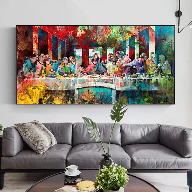 Da Vinci Last Supper Graffiti Art Canvas Art Paintings Reproductions Classic Christian pop art canvas frame last supper