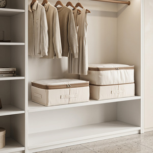 Double Layer Compression <b>Storage</b> Box Large Capacity Thickened Foldable <b>Wardrobe</b> Organizer Moisture Proof Rectangle Solid Color - Product Image 4