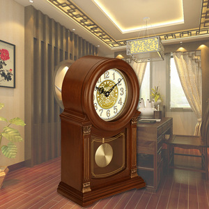 <b>Solid</b> <b>Wood</b> <b>Desk</b> Clock Circular Design Silent Movement Chiming Clock For Living Room European Style Furniture T1031 - Product Image 2