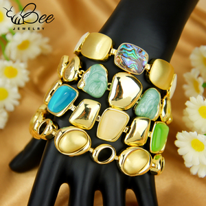 Trendy Fashion Turkey Gemstone 14K Gold Copper Dainty Jewelry Bracelet Oval Crystal Geometric Charm Bracelet - Product Image 1