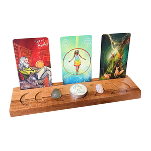 Support de cartes de tarot à phases lunaires unique et personnalisable, présentoir en bois pour cartes d'oracle Wiccan et d'affirmation, idéal pour la maison ou comme cadeau - Product Image 1