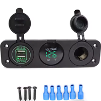 Panel Soket Pengisi Daya Mobil USB Ganda 5V/4.2A Port USB LED Voltmeter Soket Pemantik Rokok Marine Boat RV 3 in 1 Stopkontak 12V