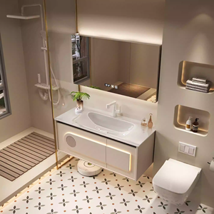 Lavabo <span class=keywords><strong>de</strong></span> <span class=keywords><strong>salle</strong></span> <span class=keywords><strong>de</strong></span> <span class=keywords><strong>bain</strong></span> en <span class=keywords><strong>bois</strong></span> blanc moderne personnalisé maison armoire <span class=keywords><strong>de</strong></span> <span class=keywords><strong>salle</strong></span> <span class=keywords><strong>de</strong></span> <span class=keywords><strong>bain</strong></span> flottante avec lavabo en céramique et armoire à miroir - Product Image 4