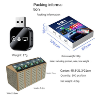 Adaptateur CarPlay sans fil 3-en-1 Mini, Plug and Play, filaire vers sans fil, USB Type C pour iPhone et Android