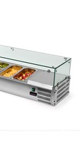 Station de préparation de pizzas réfrigérée sur comptoir, table de préparation de salades à refroidissement par air avec couvercle en verre