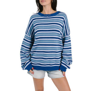 Maglione da <span class=keywords><strong>Donna</strong></span> Personalizzato all'Ingrosso, 100% Cotone, <span class=keywords><strong>Oversize</strong></span> con Collo Tondo, Multi-Strisce, Stile Urbano e Casual Rilassato - Product Image 2