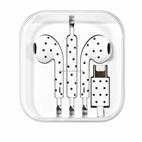 Earphone Berkualitas Tinggi Tipe C Bermotif Polkadot, Headset Stereo dengan Mikrofon dan Kontrol Volume di Kabel, untuk Kantor dan Perjalanan