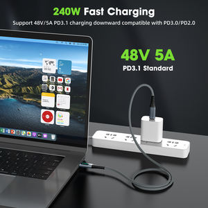 USB3.2 20 Гбит/с PD 240 Вт светодиодный дисплей Быстрая зарядка Type-C зарядный кабель с Электронным Маркером чип для Android ноутбуков и мобильных телефонов - Product Image 2