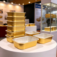 Boîte d'emballage alimentaire jetable en aluminium rectangulaire doré avec couvercle en PP, résistante au four, pour la restauration aérienne