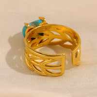 Dreamshow Bague cœur en pierre turquoise Plaqué or 18K Bague de fiançailles en acier inoxydable