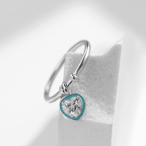 925 Silver Heart Shape <b>Ring</b> With Bowknot Love Drop <b>Crystal</b> Rhinestone Pendant Romantic Style Women's Jewelry - Product Image 6