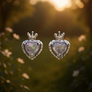 Orecchini a perno con cuore in argento tibetano e corona in cristallo con strass, gioielli romantici da donna, idea regalo - Product Image 2