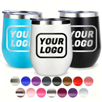 Gobelets isothermes en acier inoxydable avec logo personnalisé, 12 oz, verre à vin isotherme en acier inoxydable, tasse à café de voyage avec couvercle, gobelets à vin