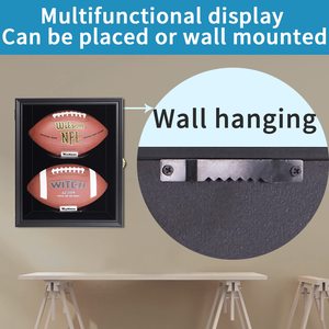 Vitrine murale noire en bois avec supports pour deux souvenirs de football - Product Image 4