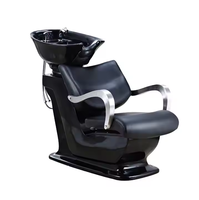 Fauteuil de lavage moderne et minimaliste en métal, en similicuir PU noir imperméable, pour spa, salon de coiffure et soins du visage