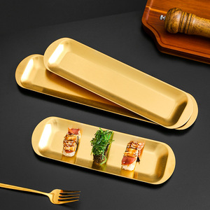 Plateau rectangulaire en acier inoxydable plaqué or pour sushis et grillades, plat de service pour hôtel, plateau de rangement à fond plat - Product Image 5