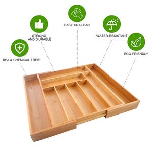 Organizador de cajones expandible de bambú con 7/9 ranuras para cuchillos y cubiertos, organizador de gabinetes de cocina - Product Image 4