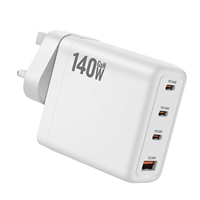Chargeur mural USB Type C GaN 140W, prise interchangeable US UK AU EU, 4 ports PD 3.1 USB-C, adaptateur d'alimentation à charge rapide
