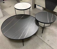 Nouveau design de meubles de salon en bois à 2 niveaux table basse latérale en fil de fer table basse ronde moderne en bois noir