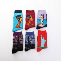 Chaussettes d'art en gros pour hommes, en coton, style Harajuku, avec motifs de peintures célèbres de Van Gogh, colorées, amusantes, vintage 3D