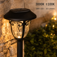 Lampe solaire de jardin noire en verre, acier inoxydable et plastique, LED SMD 10LM blanc chaud 3000K, pour allée extérieure, avec piquet et batterie 900mAh