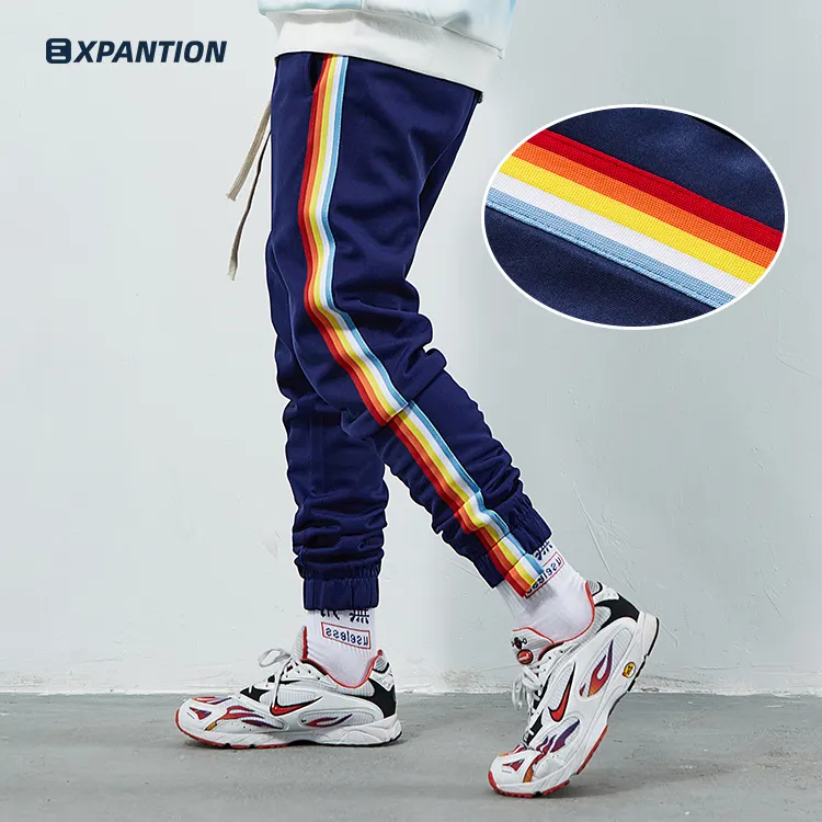 EXP großhandel hohe qualität sport tragen gym hip hop leere seite streifen polyester OEM custom männer track hosen