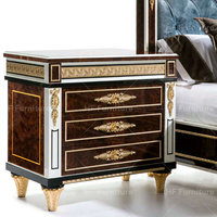 Luxus antikes blaues Samt-Kopfteil-Bett Großschlafzimmer-Schlafzimmer-Möbel-Set Nachttisch und Hocker
