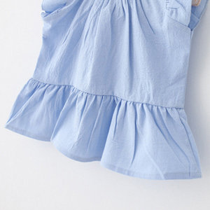 Conjunto de ropa elegante para niños y niñas recién nacidos, Top azul + pantalones blancos, conjunto de ropa de verano, venta al por mayor - Product Image 6