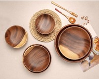 Bol à salade en bois d'acacia, bol à fruits domestique, bol à soupe en bois, bol en bois de style japonais, accessoires de vaisselle vintage en bois pour la cuisine