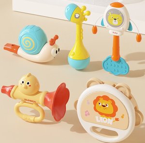 Wholesale 5-piece Set of Musical Instrument Cute <b>Drum</b> <b>Plastic</b> Musical Instrument Baby Hammer Rattles Teething Toy - Product Image 6