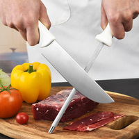 Ensemble barbecue 3 pièces : couteau de chef, fourchette à viande et aiguiseur en acier pour cuisine de camping en extérieur