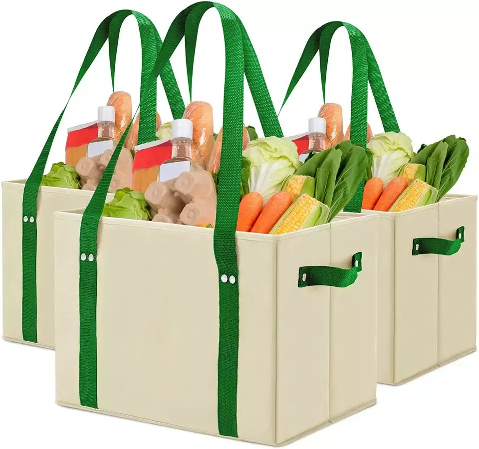 Wholesale Custom Logo Reusable Grocery Collapsible Box Tote Bag Foldable Non Woven Shopping Bag