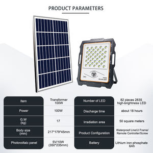 Iluminación exterior ahorro de energía impermeable Ip67 60W 100W 200W 300W 500W 800W jardín Led Luz de inundación Solar con Panel Solar - Product Image 5