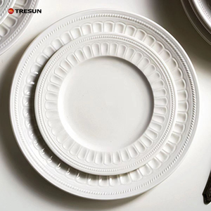 wholesale charger plate chinaware wedding <b>dinner</b> kitchen nordic western dishes bowls pure <b>white</b> embossed plates <b>set</b> dinnerware - Product Image 1