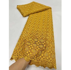 Tela de encaje de guipur ecológica al por mayor de 5 yardas con pedrería bordada para vestidos de novia africanos y ropa de fiesta para mujer - Product Image 3